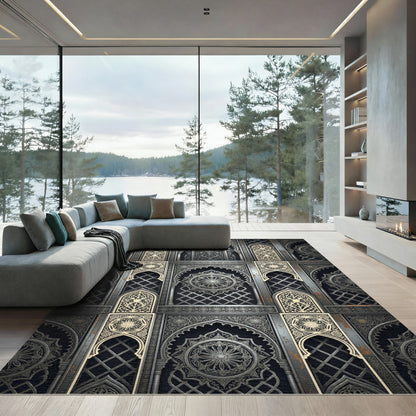 Elegant Silver Arch Geometric Wall Art Rug