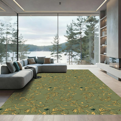Art Nouveau Olive Gold Botanical Swirl Rug