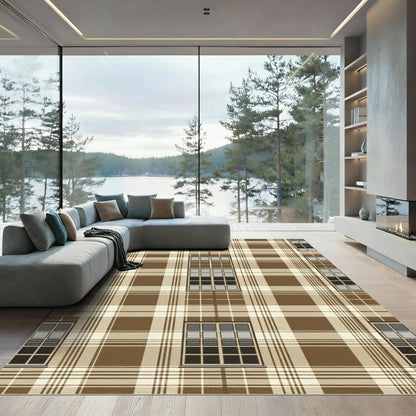 Classic Brown Plaid Window Grid Rug