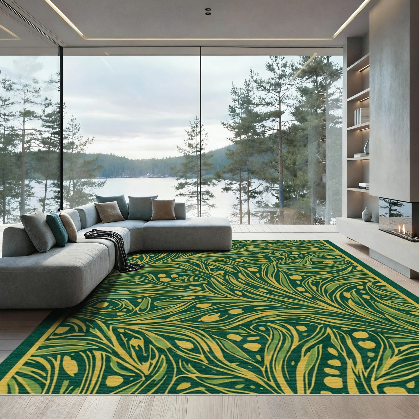 Emerald Green Abstract Vine Rug