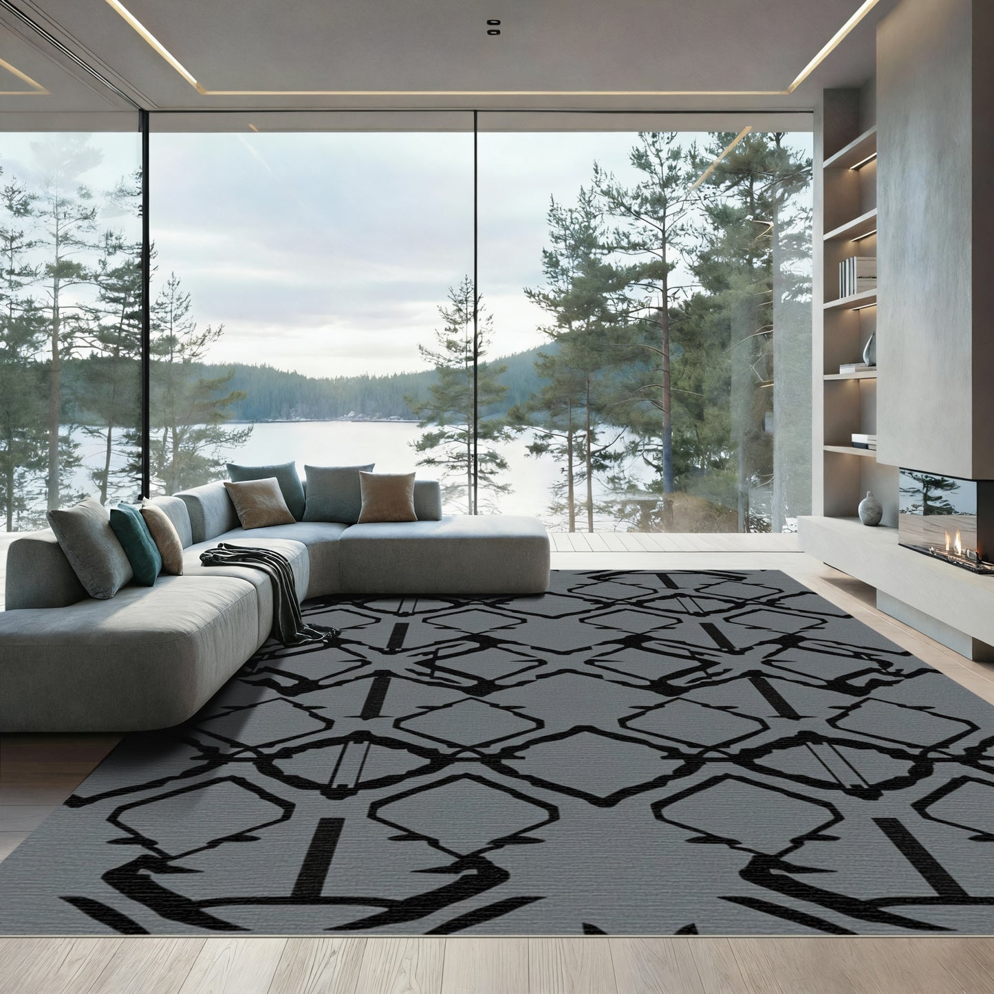 Dark Gray Black Diamond Chain Rug