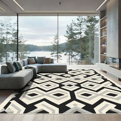 Bold Geometric Tribal Black Cream Rug