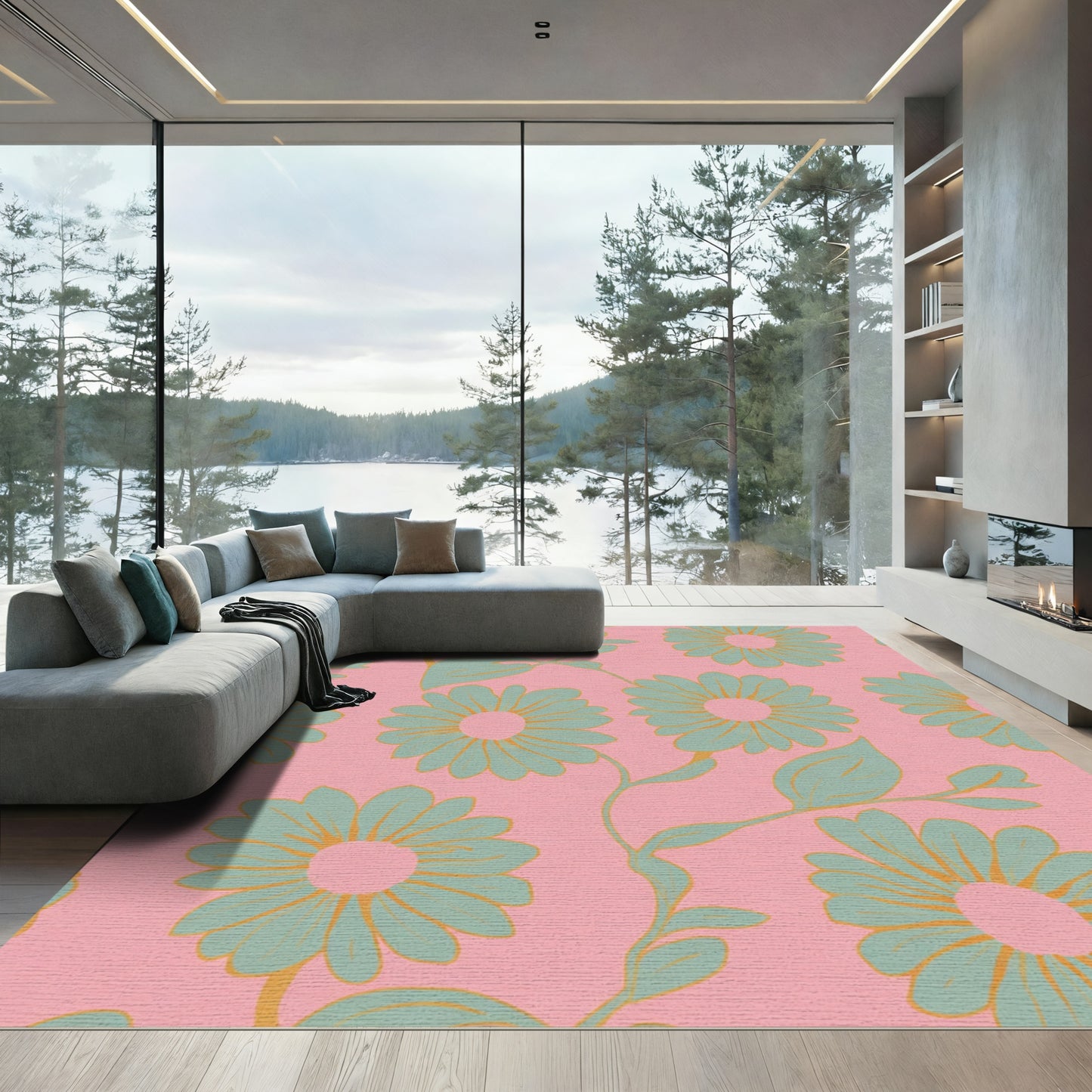Coral Pink Daisy Vine Rug