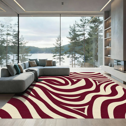 Crimson Cream Swirling Zebra Accent Rug