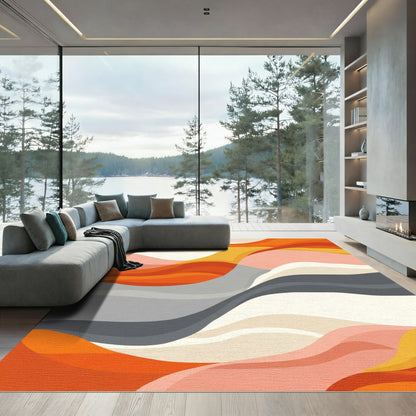 Abstract Wavy Terracotta Sunset Rug