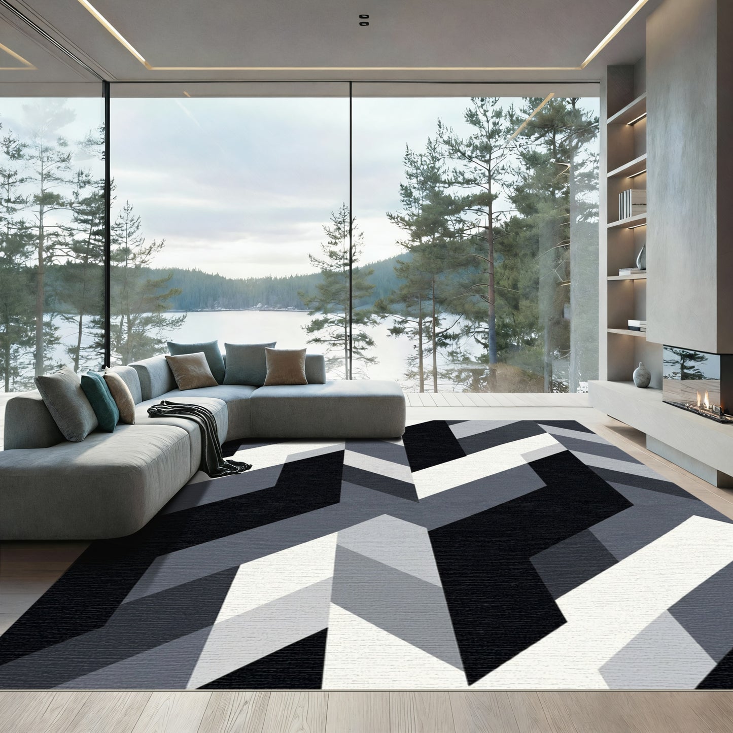 Monochromatic Geometric Chevron Abstraction Rug