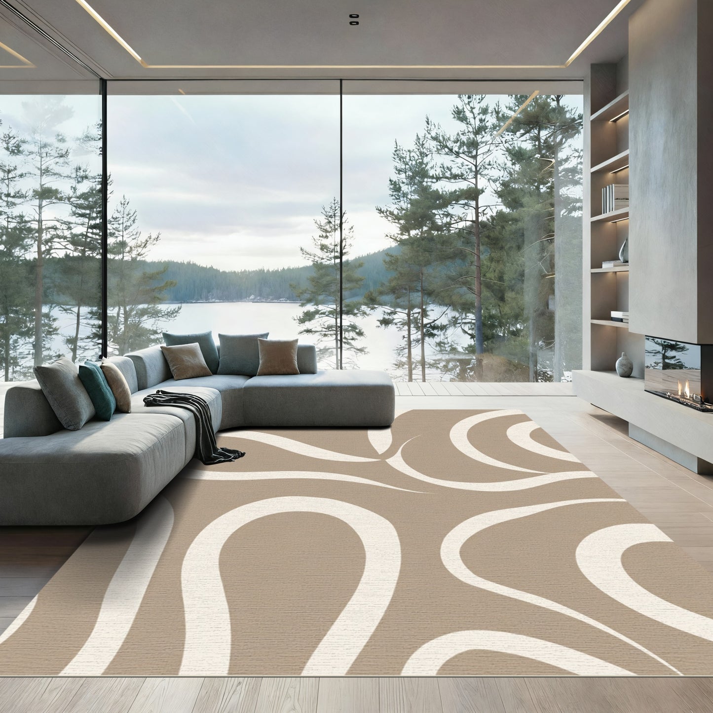 Neutral Cream Abstract Swirls Rug