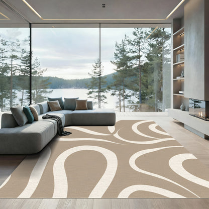 Neutral Cream Abstract Swirls Rug