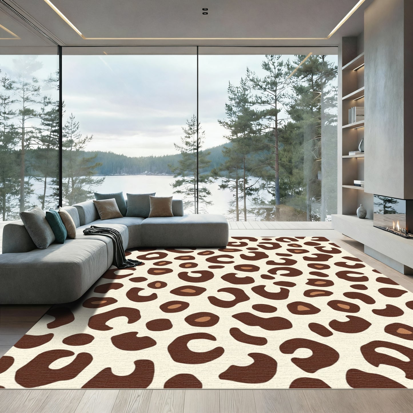 Cream Brown Animal Spots Rug