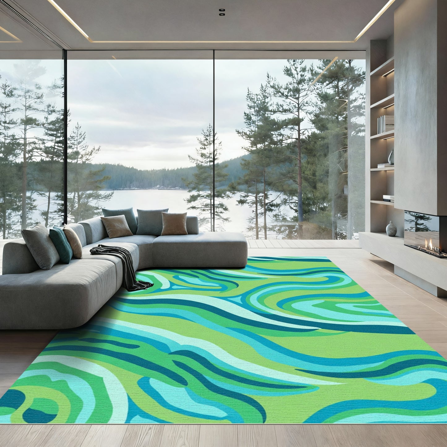 Coastal Aqua Swirls Stream Rug