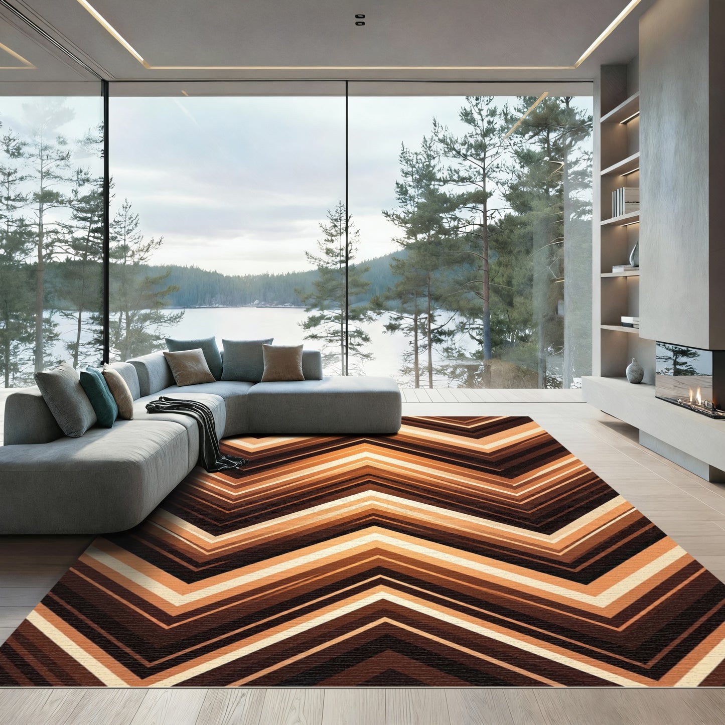 Earthy Tone Gradient Chevron Rug