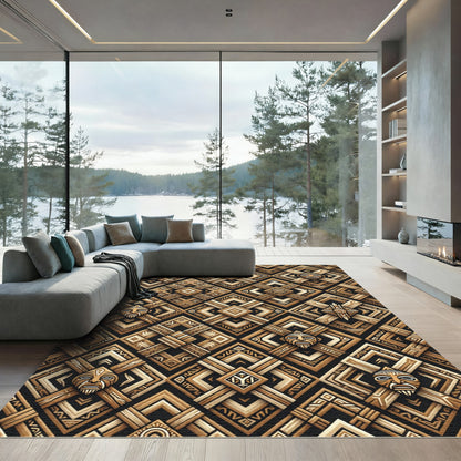 Tribal Mask Geometric Wood Relief Rug