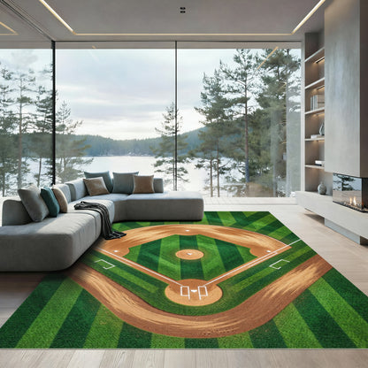 Green Baseball Diamond Field Rug