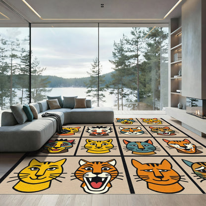 Various Colorful Cubist Cat Faces Rug