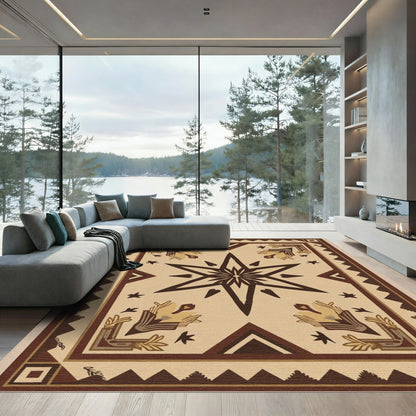 Earthy Starburst Floral Corner Border Rug