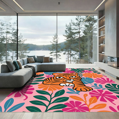 Joyful Tiger Floral Jungle Garden Rug
