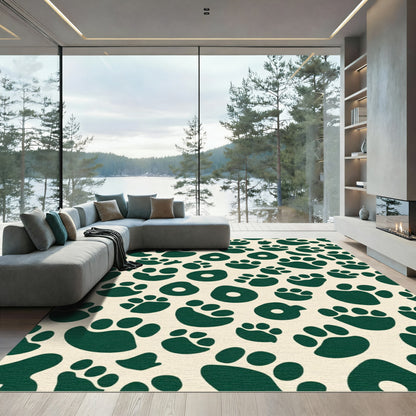 Deep Green Paw Print Repeat Rug