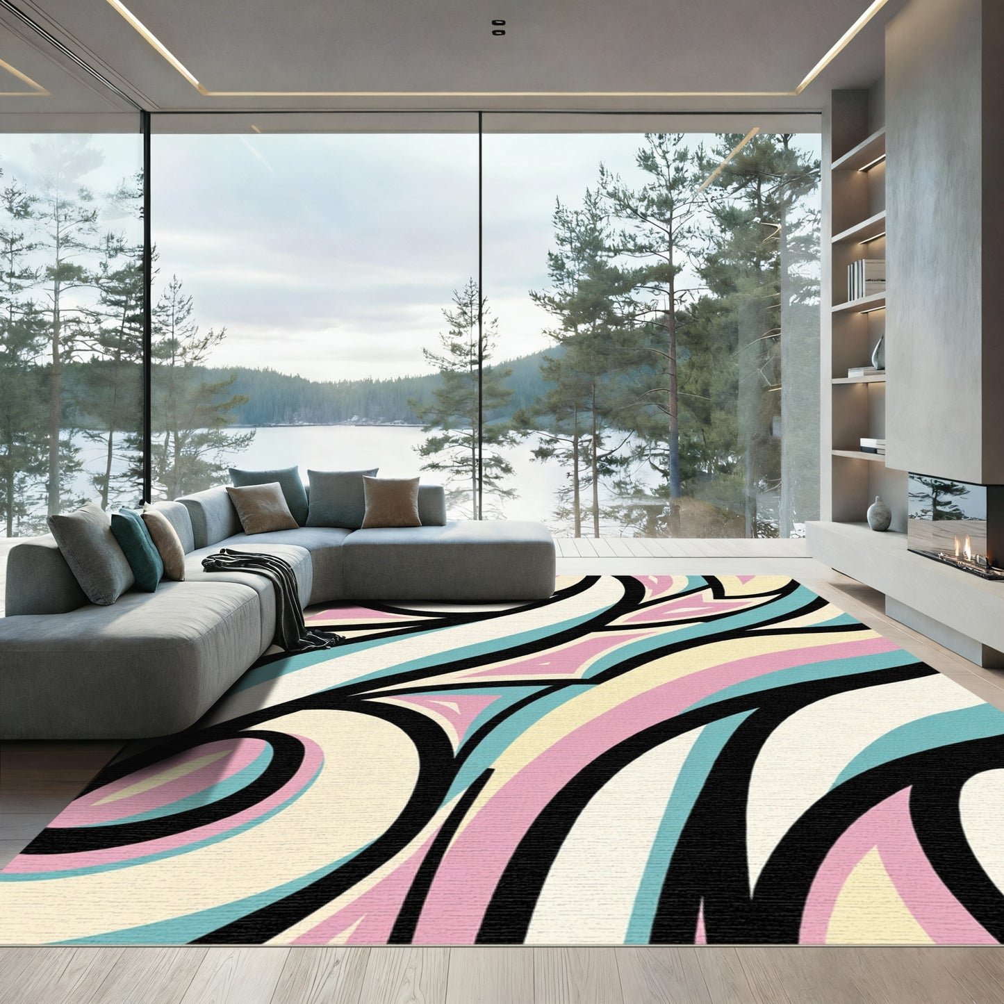 Pastel Swirl Abstract Contemporary Rug