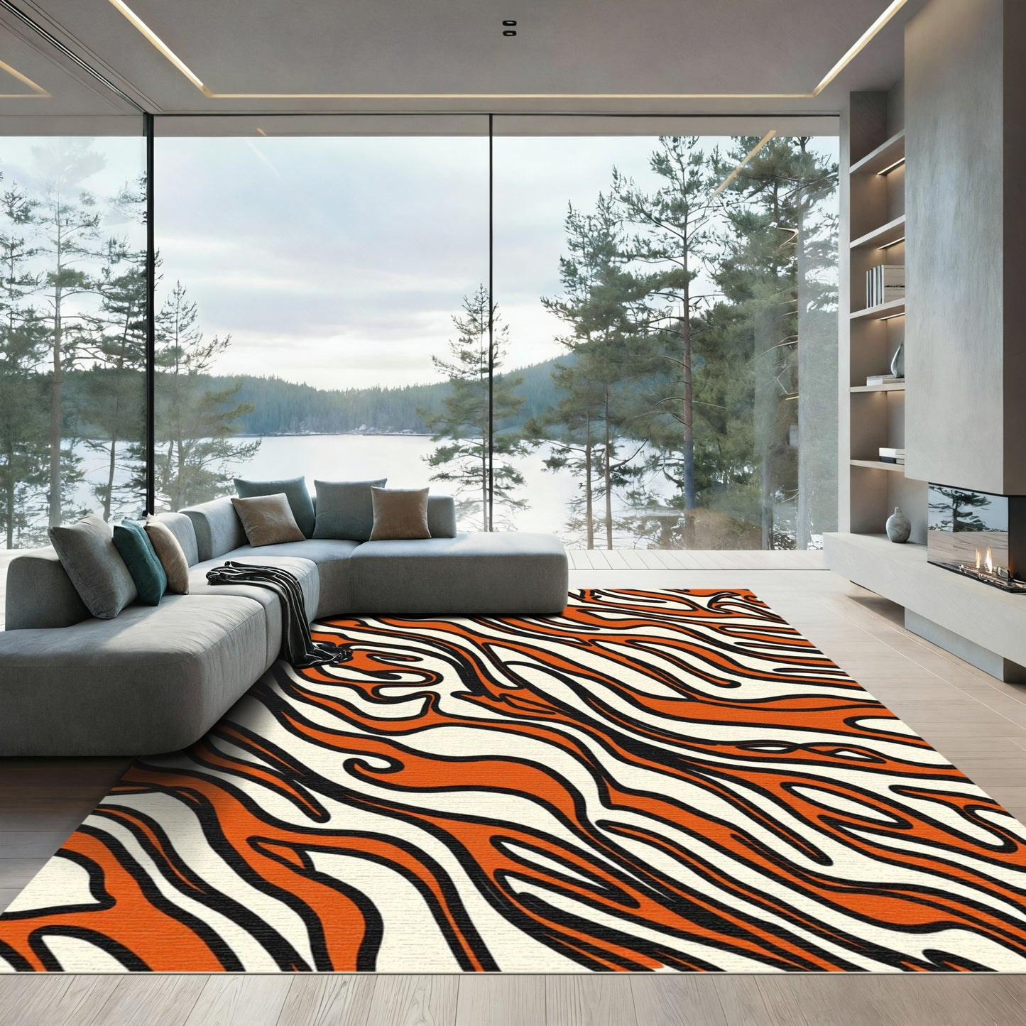 Bold Orange Tiger Stripe Abstract Rug