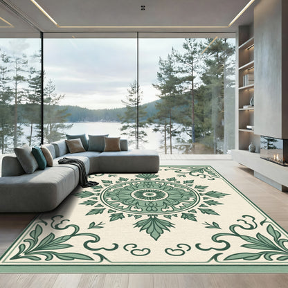 Sage Green Floral Medallion Arrangement Rug