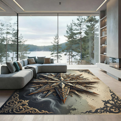 Gilded Ornate Star Astral Smoke Illustration Rug