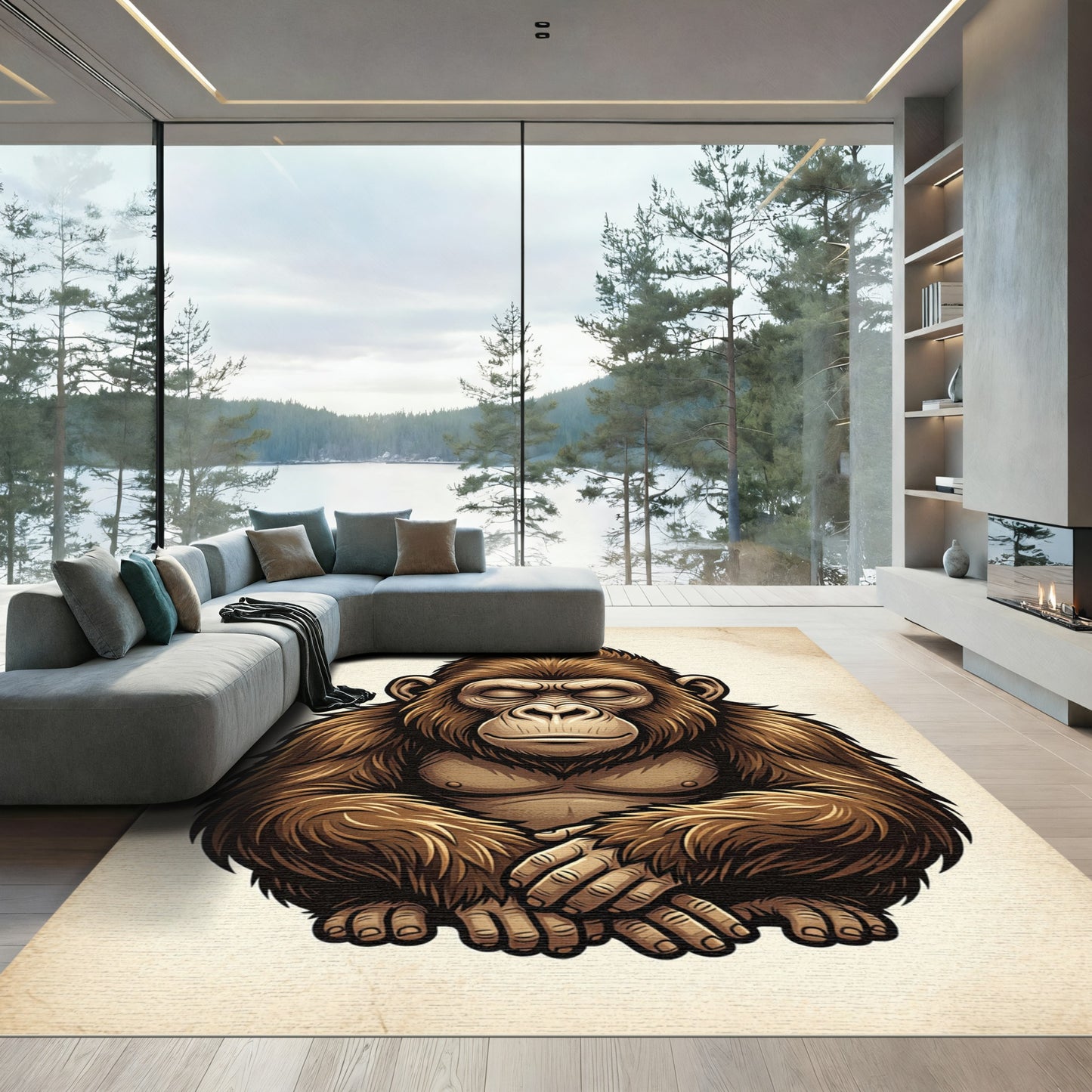 Meditative Brown Gorilla Zen Portrait Rug