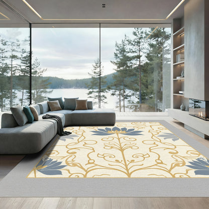 Art Nouveau Blue Floral Swirls Rug