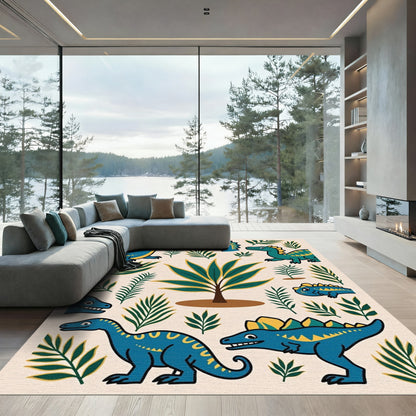 Blue Dinosaur Green Jungle Whimsical Rug