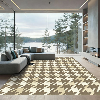 Neutral Houndstooth Geometric Earthy Tone Rug