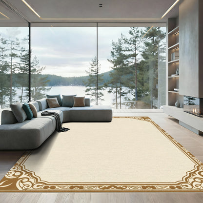 Ornate Gold Scrollwork Border Rug