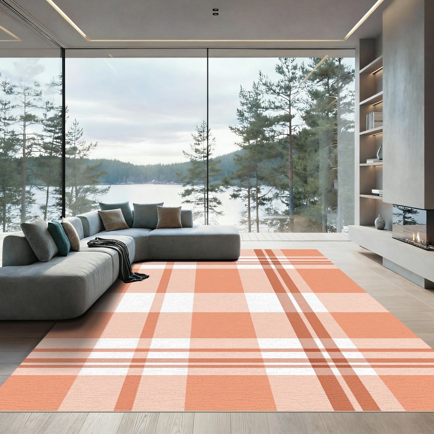 Coral White Buffalo Check Rug