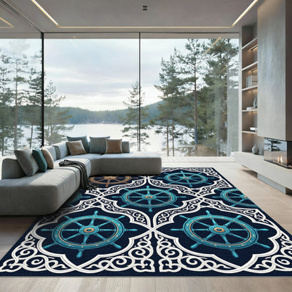 Nautical Teal and Gold Helm Lattice Rug