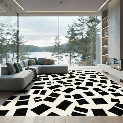 Abstract Black White Fragmented Squares Rug