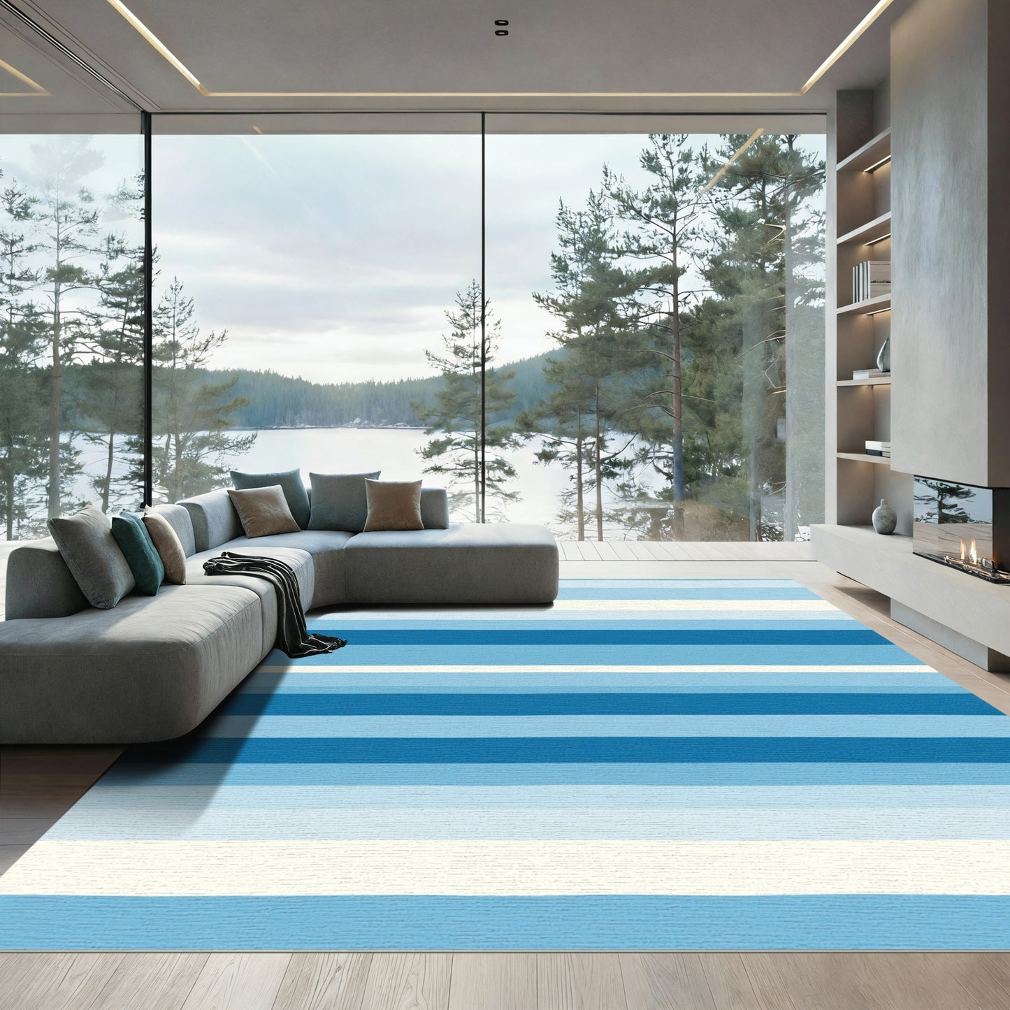 Minimalist Blue Gradient Stripe Rug