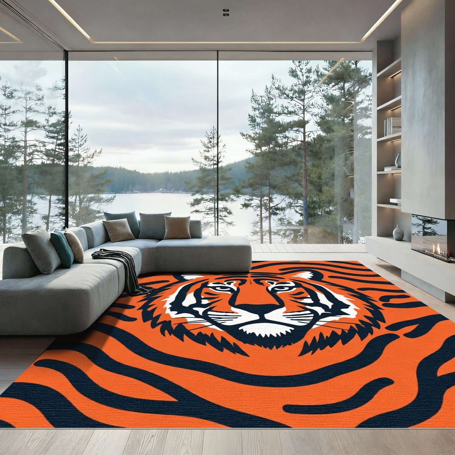 Bold Orange Black Tiger Face Rug