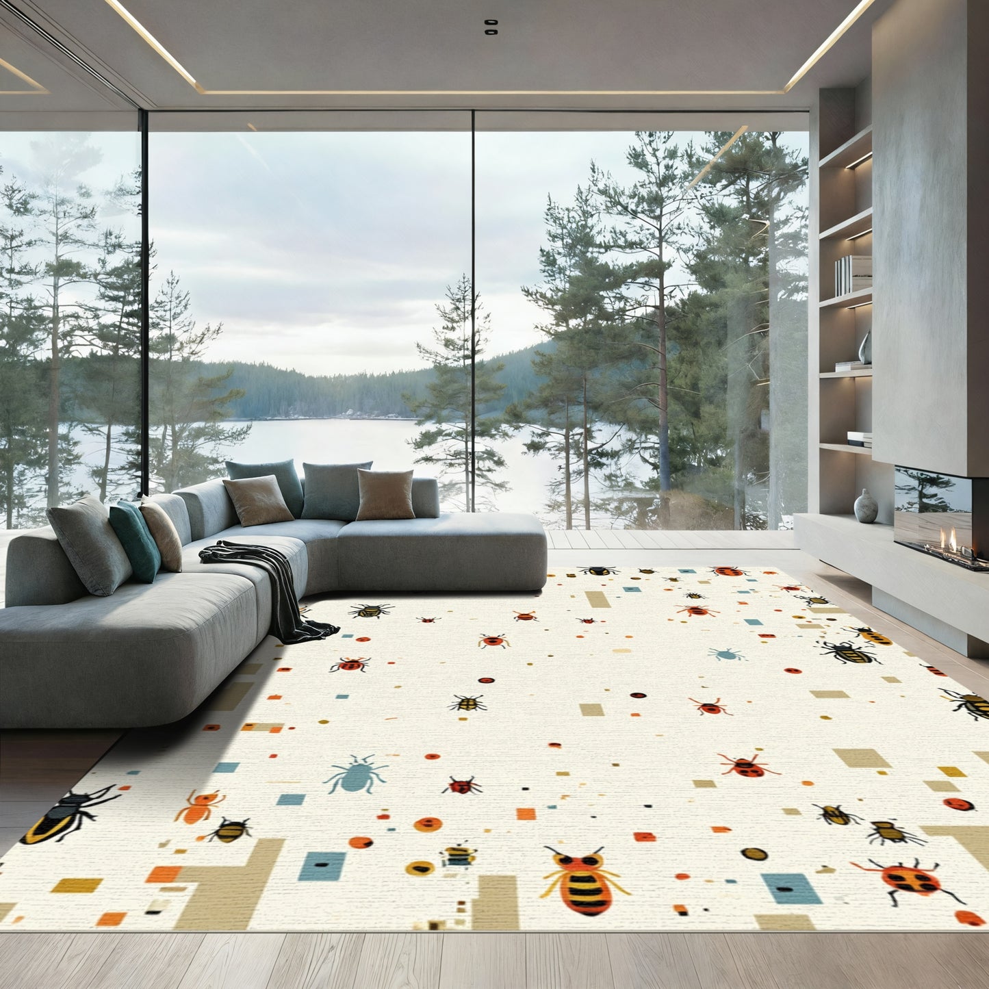 Whimsical Insect Collage Cream Rug