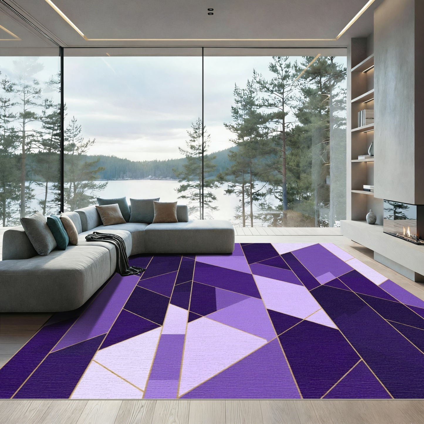 Deep Purple Geometric Lines Rug