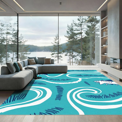 Whimsical Fish Ocean Swirls Rug