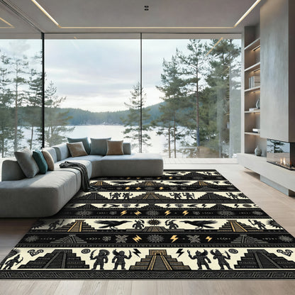 Aztec Pyramid Crow Gold Sun Striped Rug