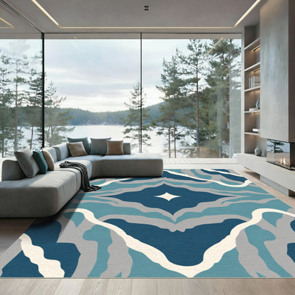 Deep Blue Abstract Flowing Waves Rug