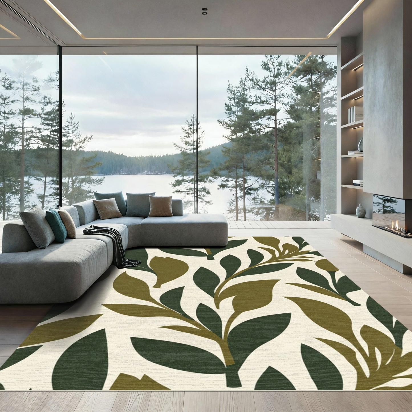 Abstract Green Leafy Branch Sprig Rug