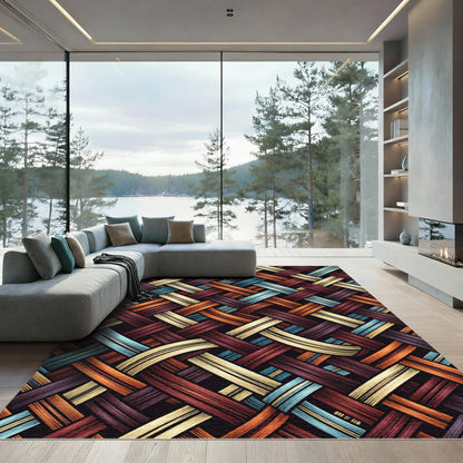 Textured Woven Interlocking Bands Rug