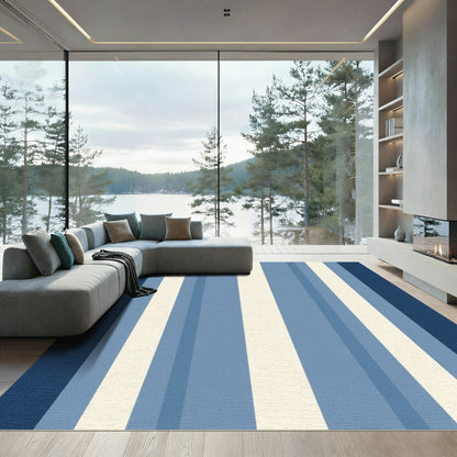 Navy Blue Cream Striped Vertical Lines Rug