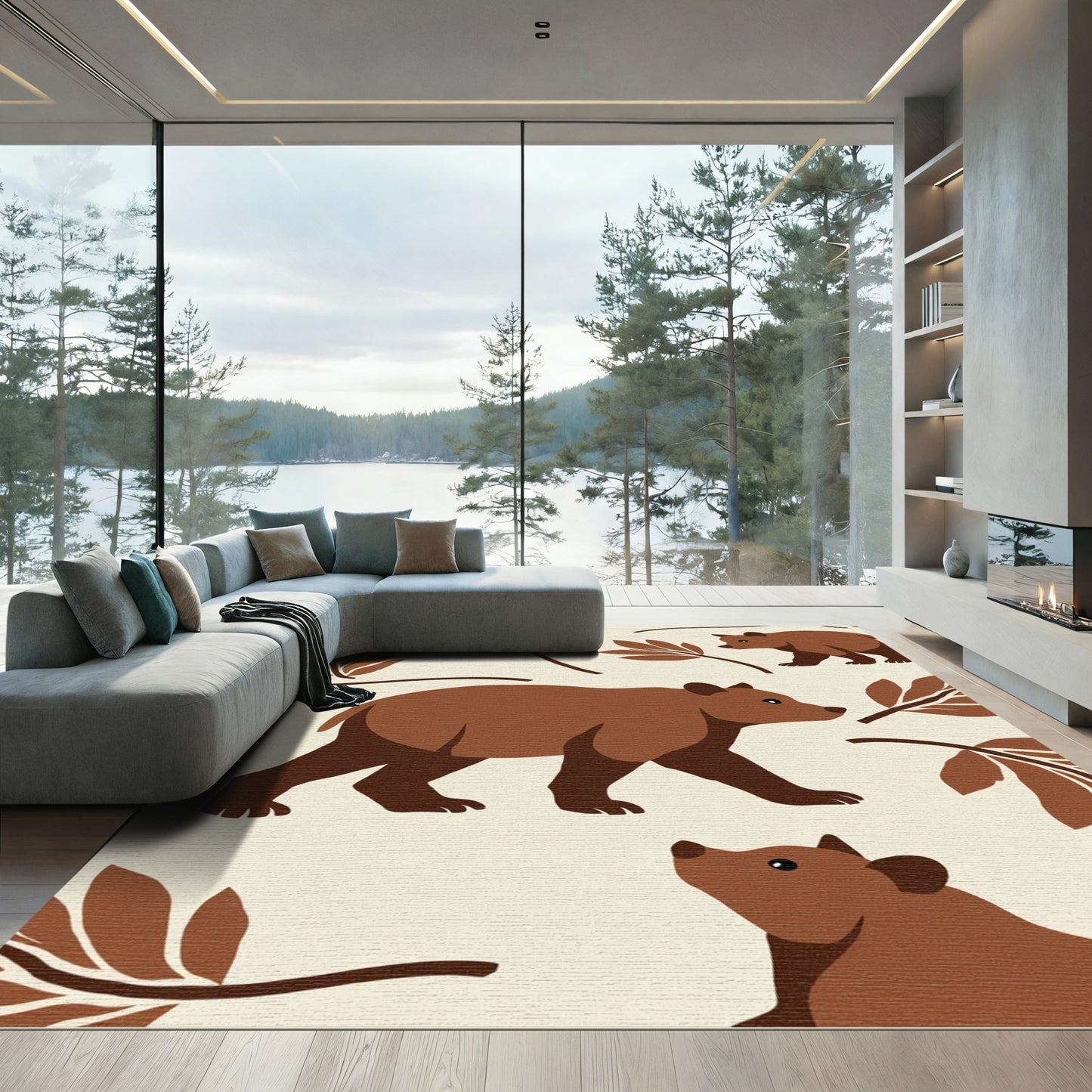 Brown Bear Leafy Woodland Rug
