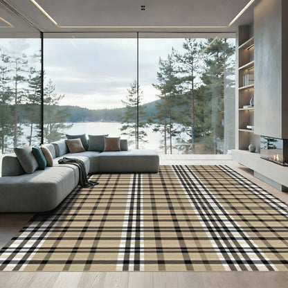 Classic Beige Black Plaid Weave Rug