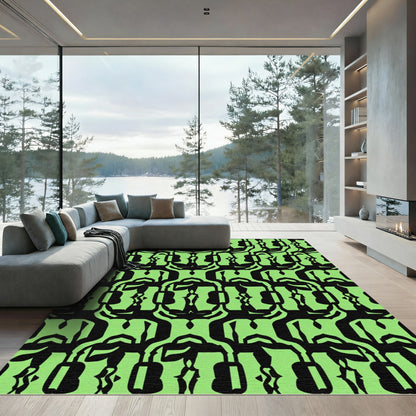 Bold Lime Green Abstract Faces Rug