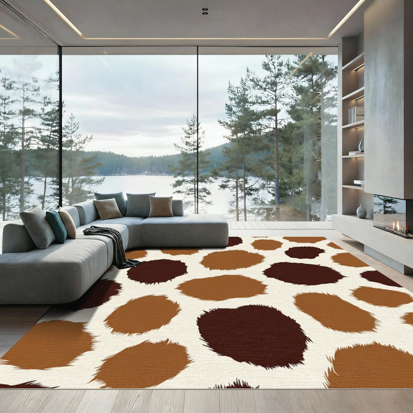 Giraffe Print Brown Cream Spots Rug