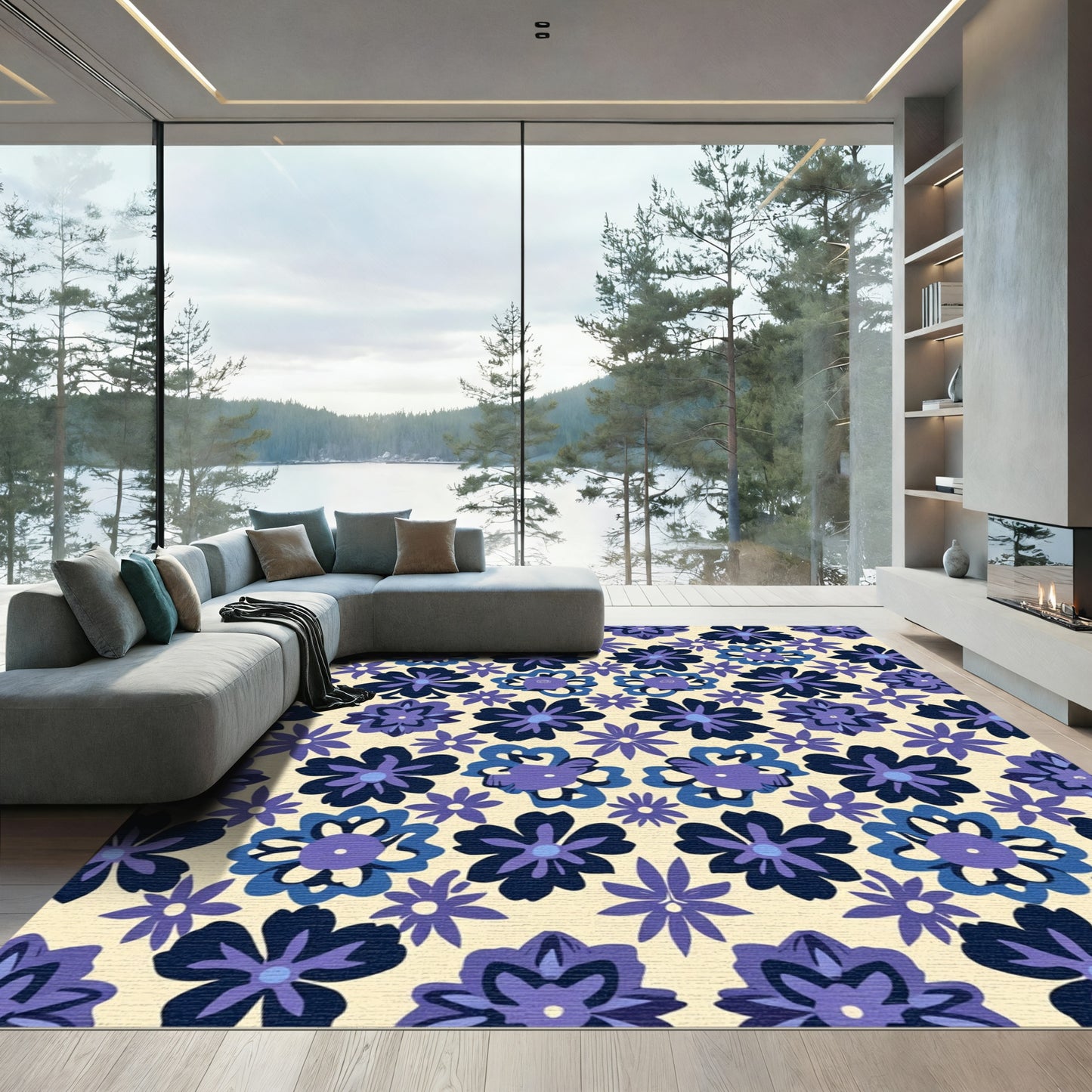 Indigo Plum Floral Collage Rug