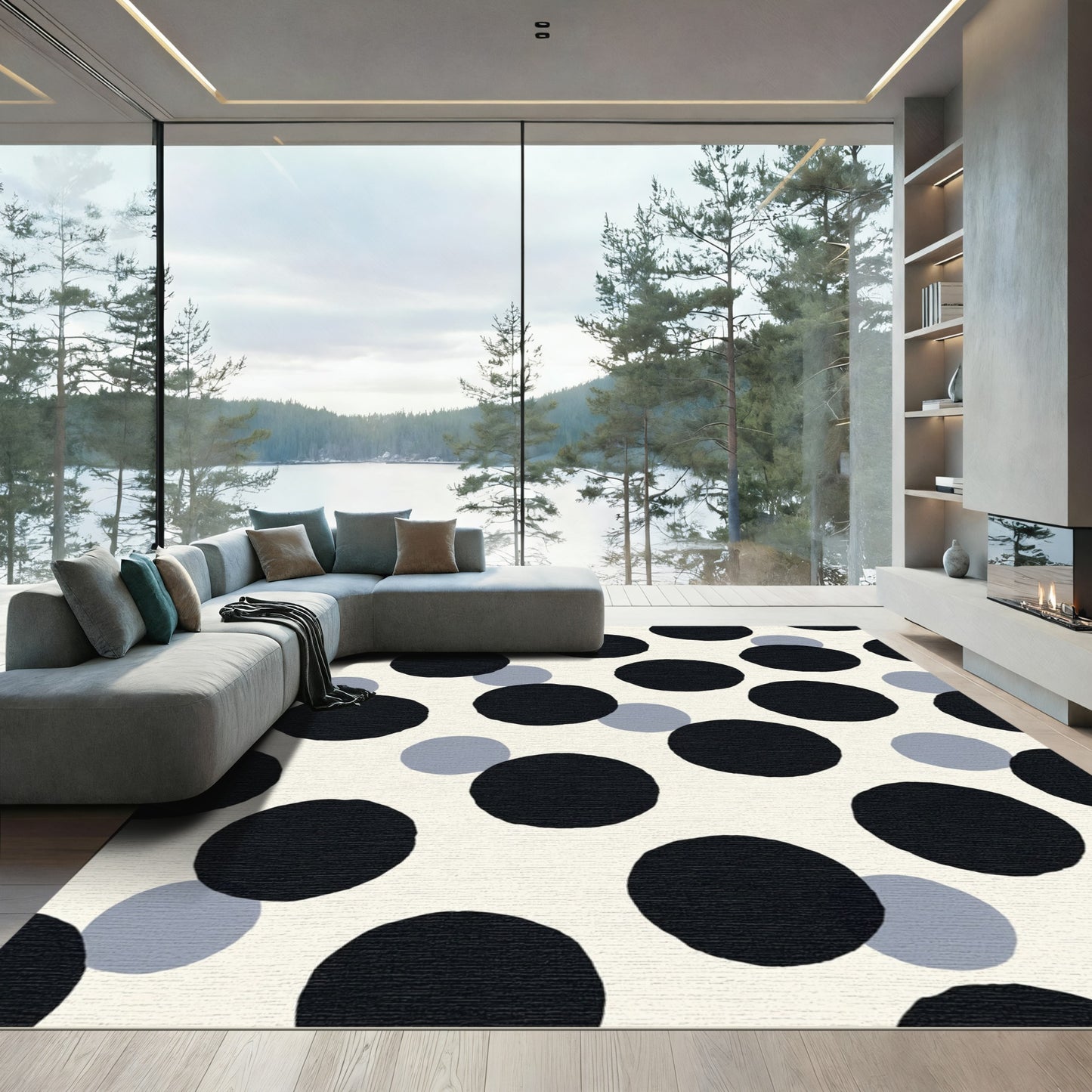 Retro Black And Gray Polka Dots Rug