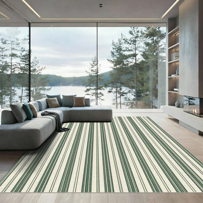 Classic Forest Green Vertical Stripe Rug